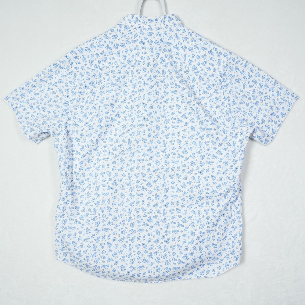 Ash & Erie Mens XL Slim Short Sleeve Floral Button Down Shirt Blue White Cotton - Picture 4 of 8